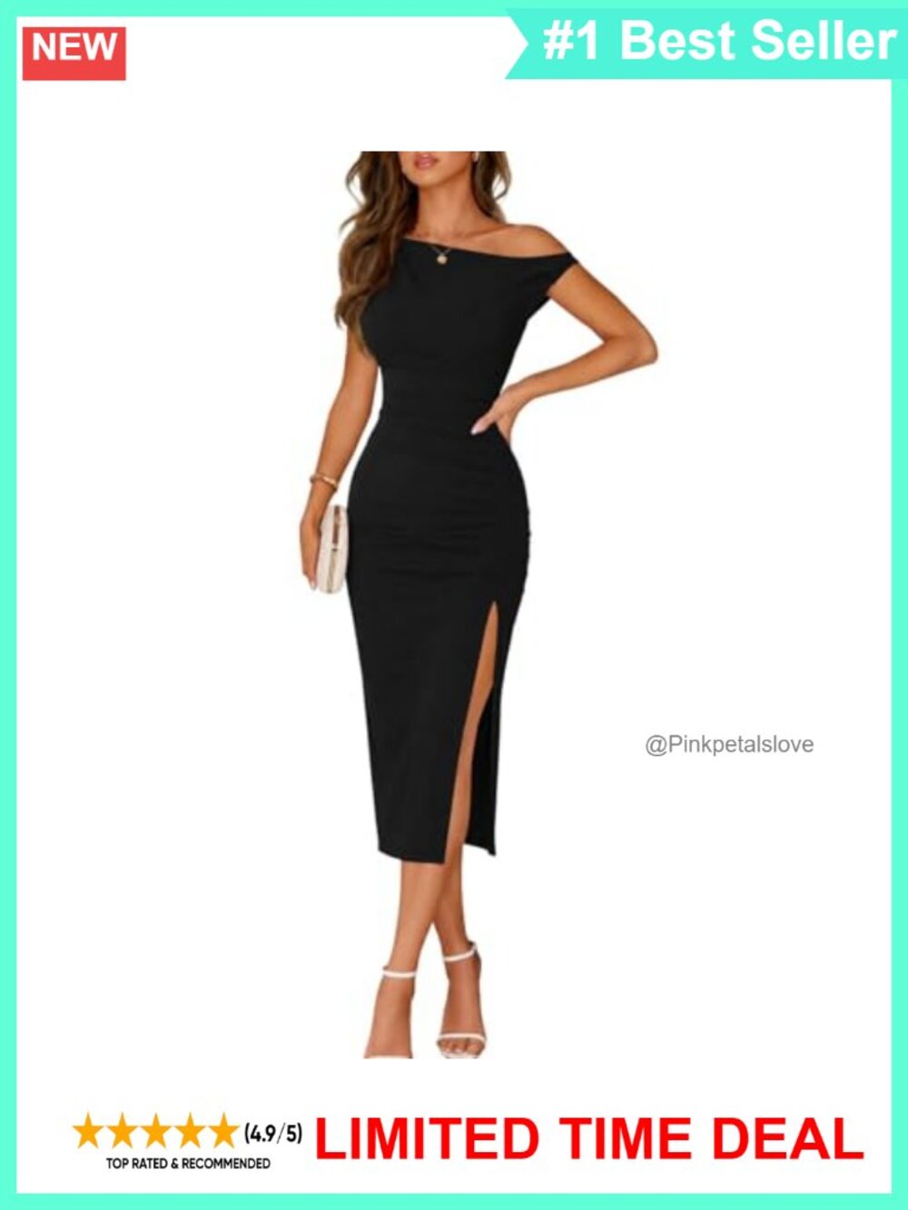 Off Shoulder Sleeveless Side Slit Ruched Bodycon Midi Dress